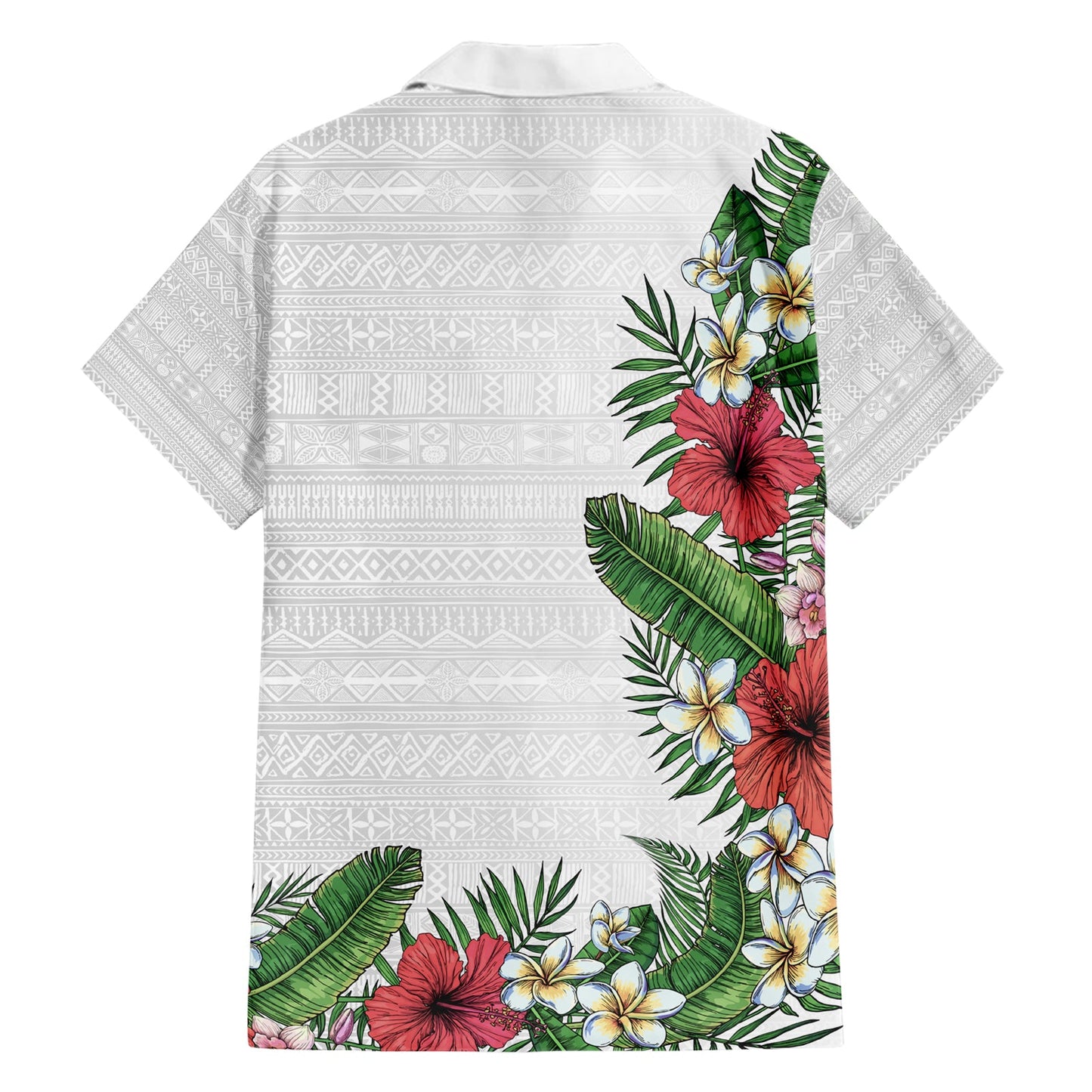 Hawaii Tropische Blumen und Blätter Hawaiihemd Tapa Muster Weiß Mode LT03