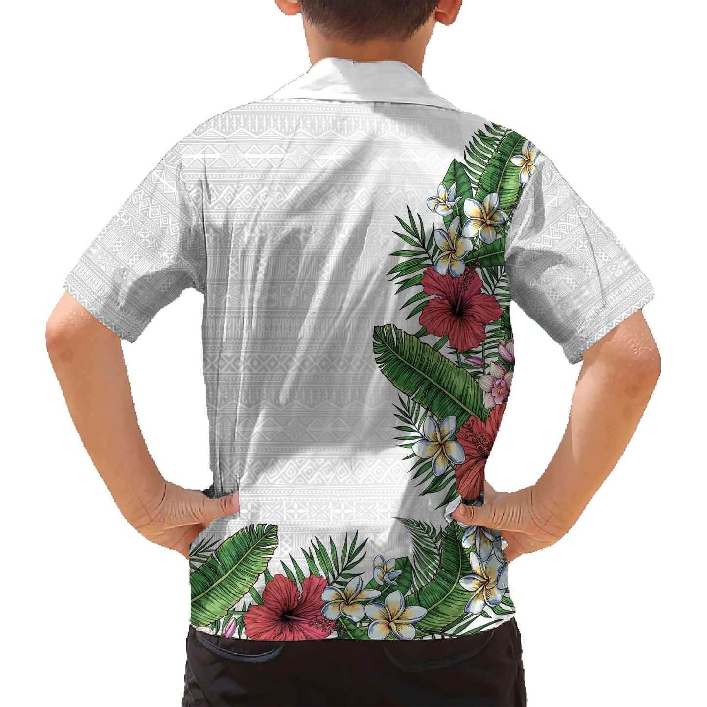 Hawaii Tropische Blumen und Blätter Hawaiihemd Tapa Muster Weiß Mode LT03