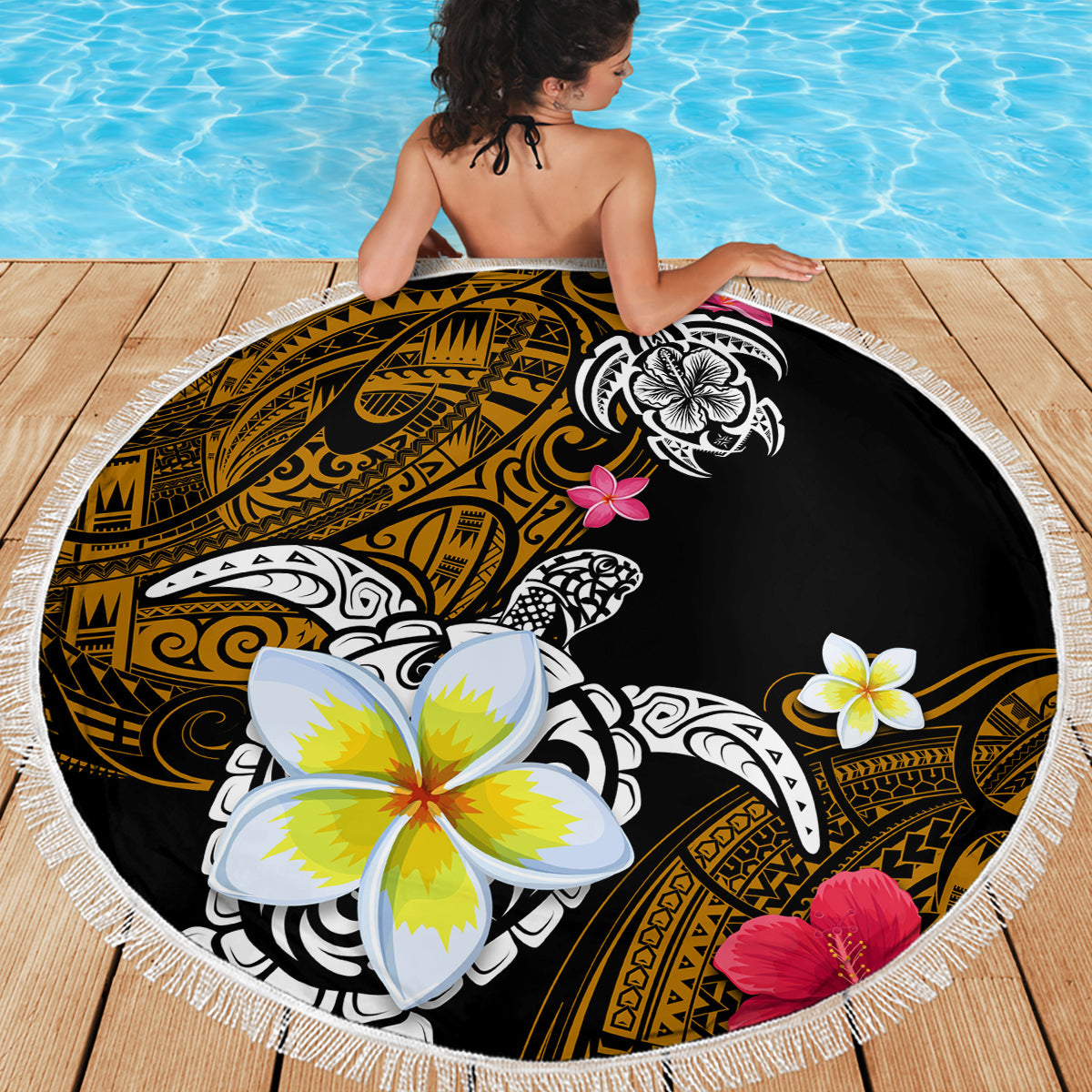 Stranddecke xxl zum 120. Jahrestag des Manu'a Cession Day mit polynesischem Muster und Hibiskusblüte LT03
