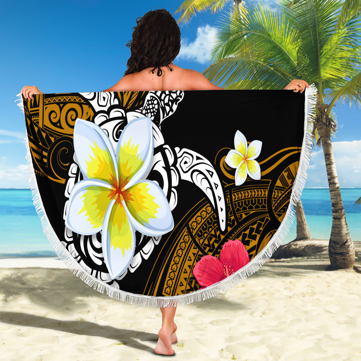 Stranddecke xxl zum 120. Jahrestag des Manu'a Cession Day mit polynesischem Muster und Hibiskusblüte LT03