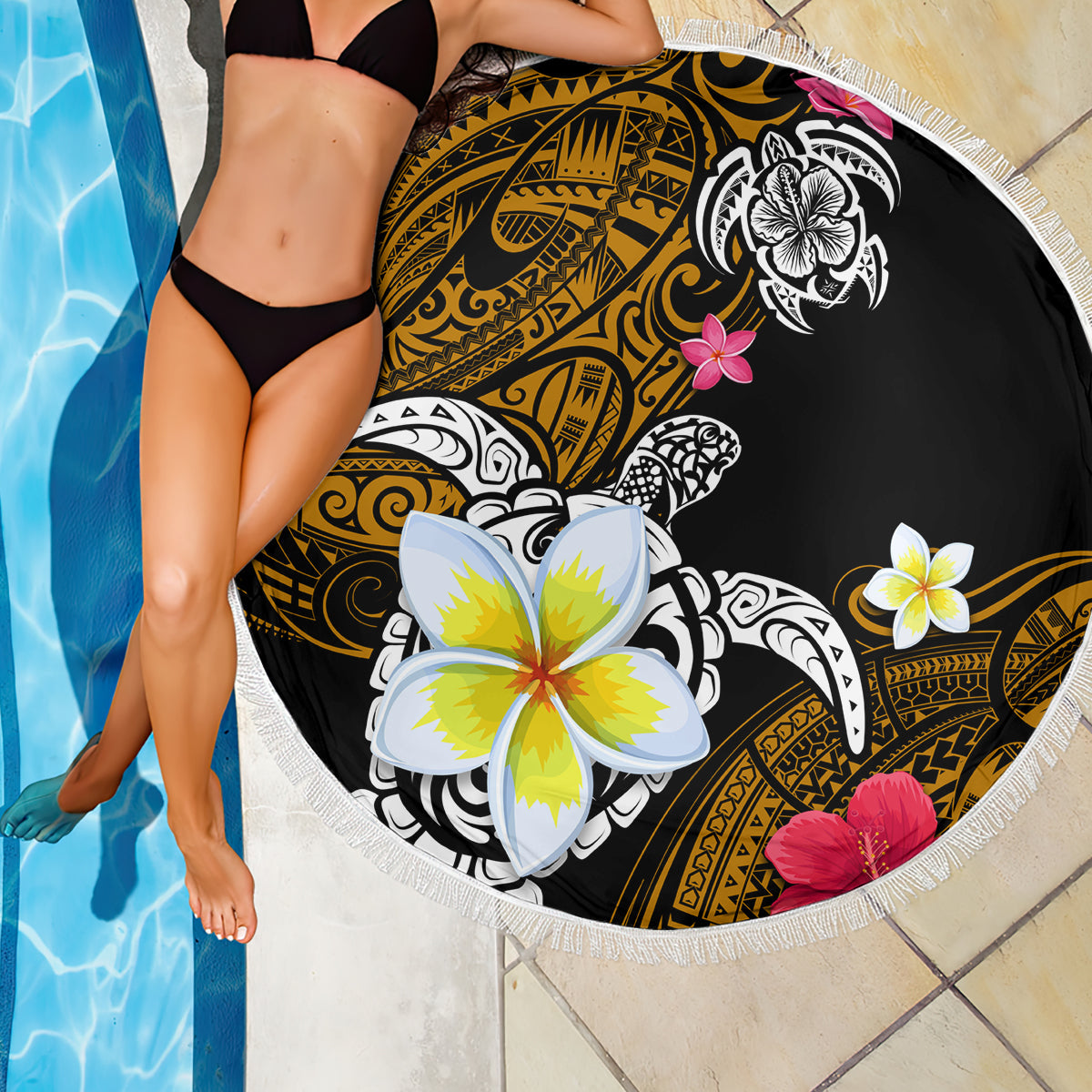 Stranddecke xxl zum 120. Jahrestag des Manu'a Cession Day mit polynesischem Muster und Hibiskusblüte LT03