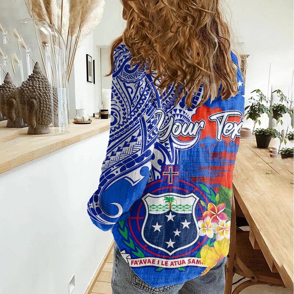 Personalisiertes Samoa Wappen Damen Casual Shirt Hibiskus Polynesian Tattoo Muster LT03