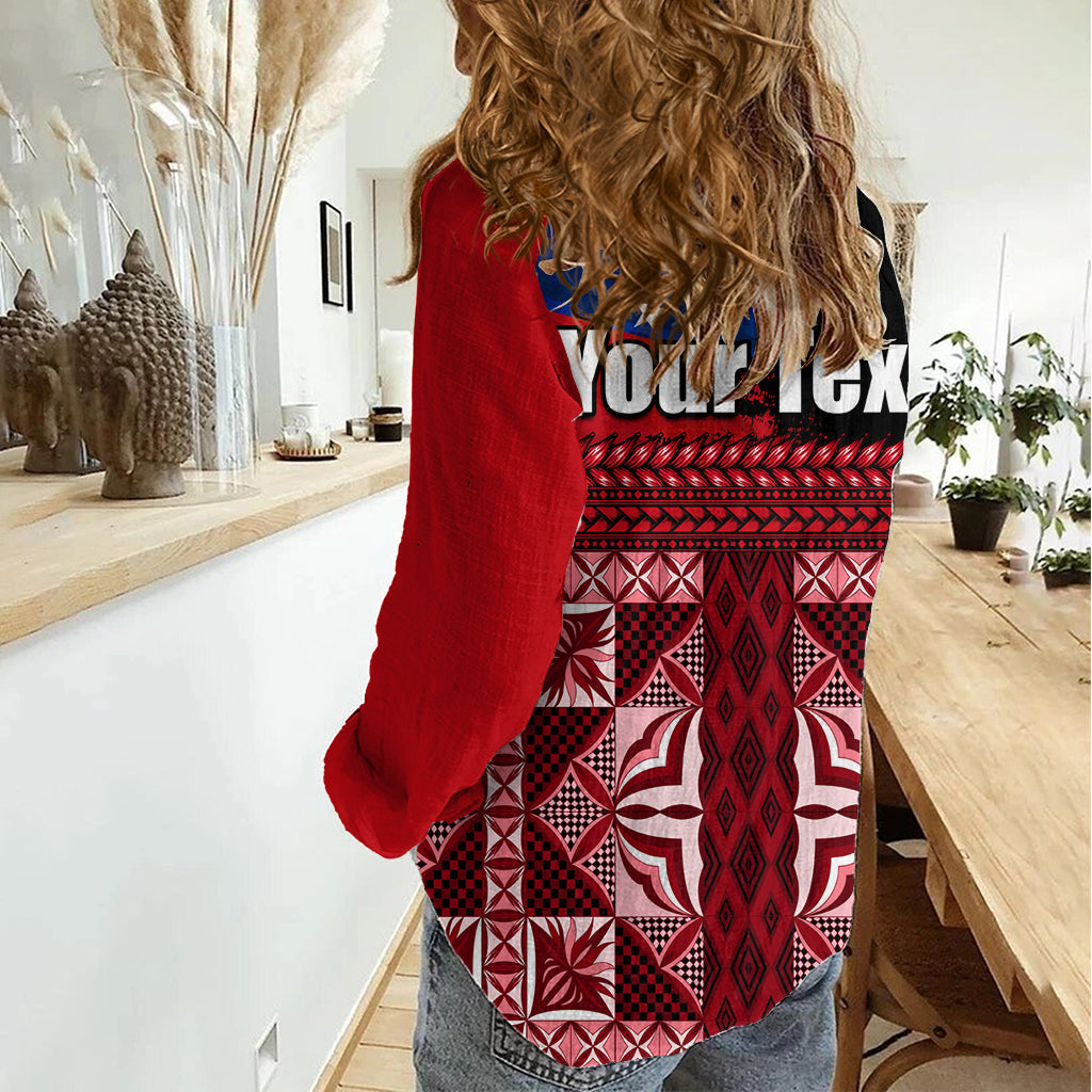 Samoa Flag Day Damen Freizeithemd Siapo Muster und Ula Fala LT03