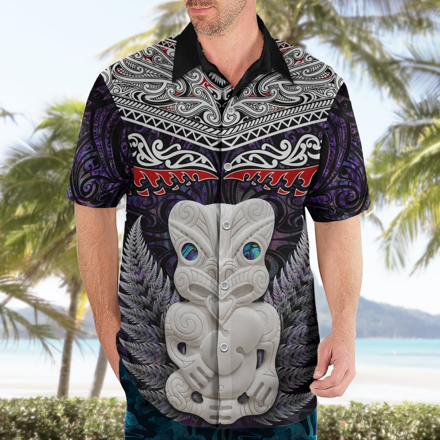 Neuseeland Hei Tiki Hawaiihemd Maori Lila Papua Muschelmuster LT03