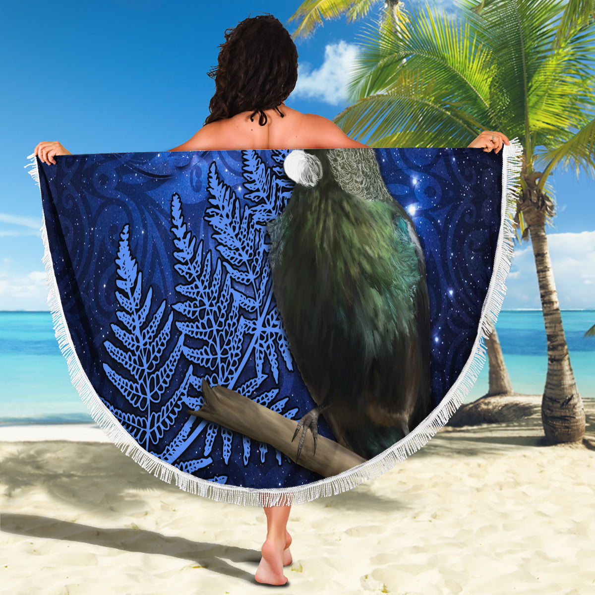 Blaue afrikanische Dashiki mit fidschianischem Tapa-Muster Stranddecke LT14