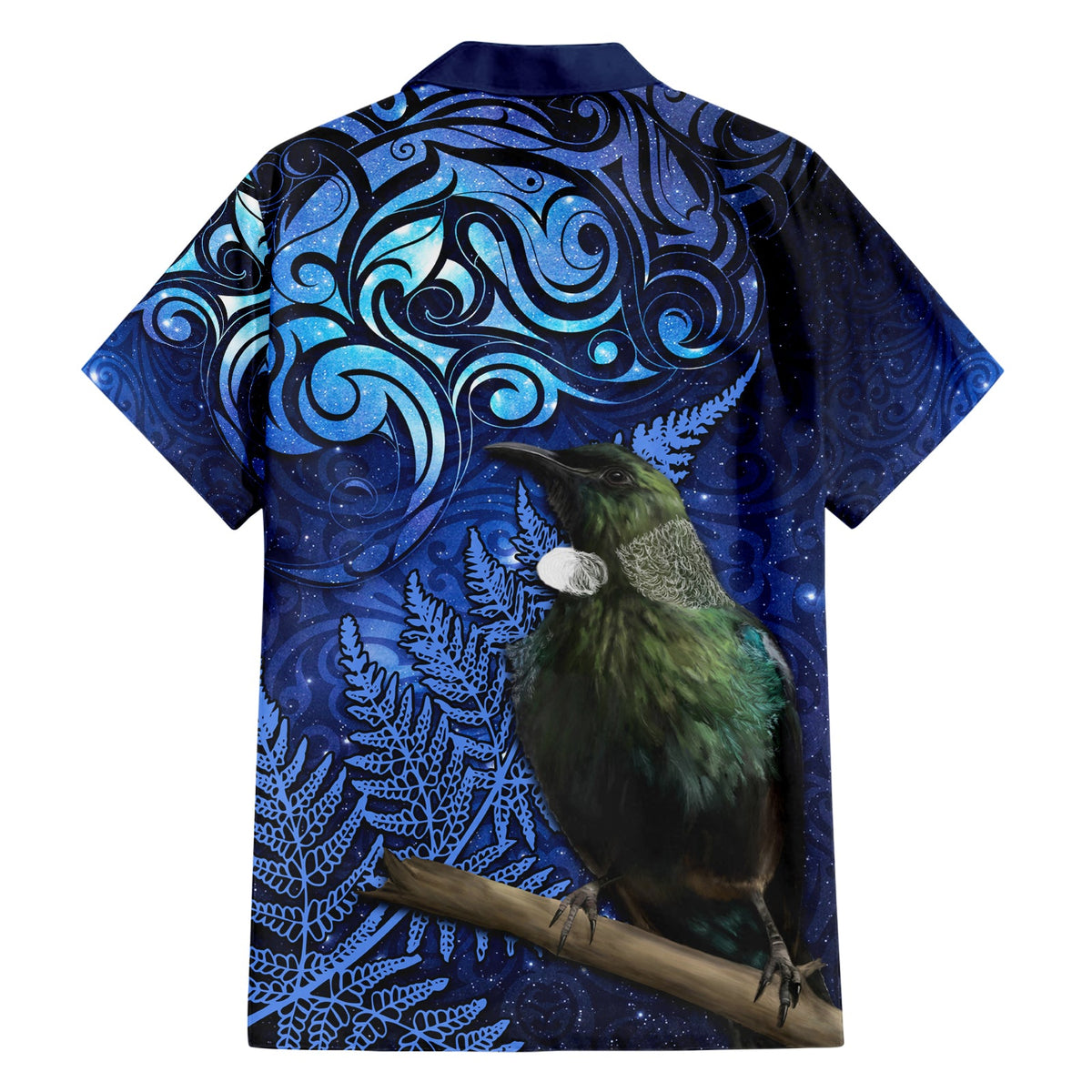 Neuseeland Tui Vogel Matariki Hawaiihemd Maori Neujahr mit Galaxy Farn LT03