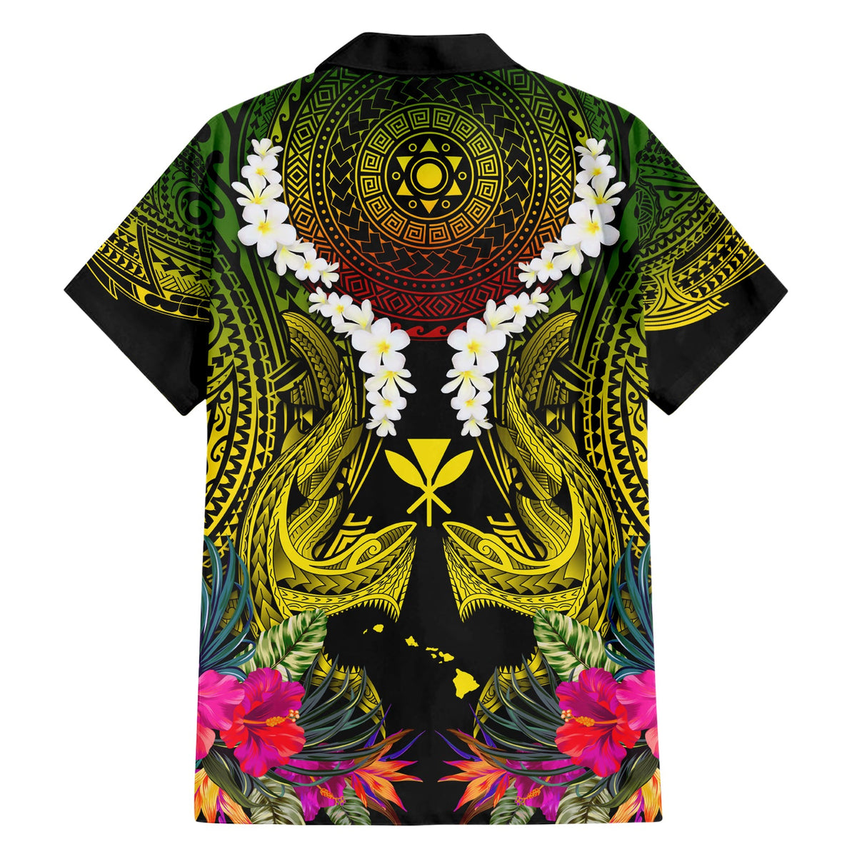 Hawaii Kanaka Maoli Hawaiihemd Doppelhai und Hibiskusblüten LT03