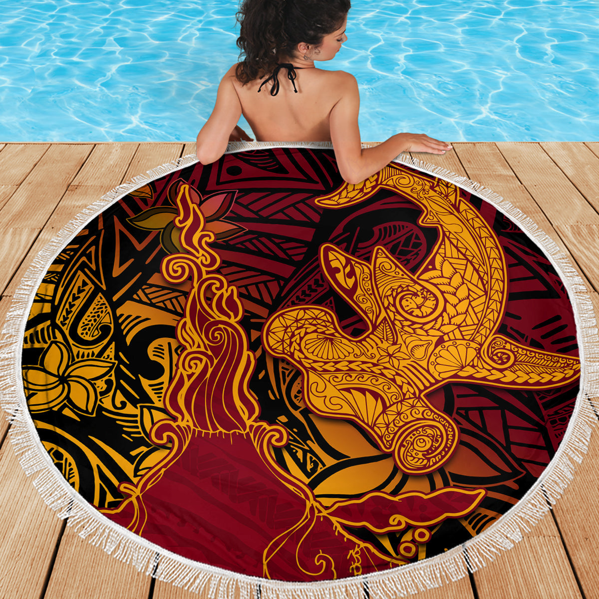 Philippinen Lapu-Lapu Stranddecke xxl Filipino Sun Tattoo mit Yakan Muster LT03