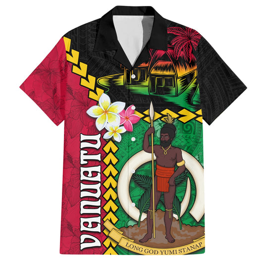 Vanuatu Nakamal and Plumeria Flowers Hawaiian Shirt Polynesian Pattern