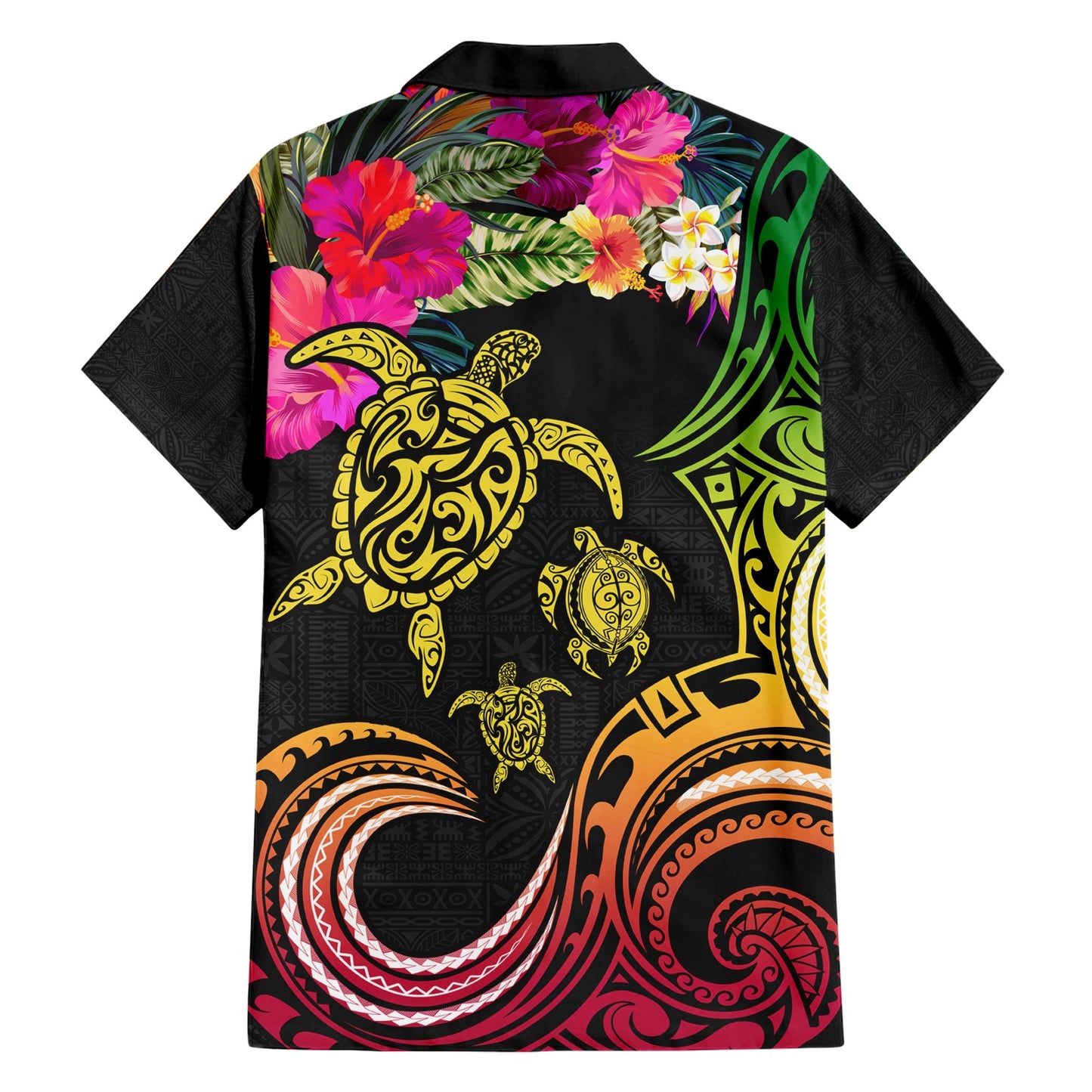 Hawaiian Turtle Day Hawaiihemd Polynesian Tattoo und Hibiskusblüten LT03