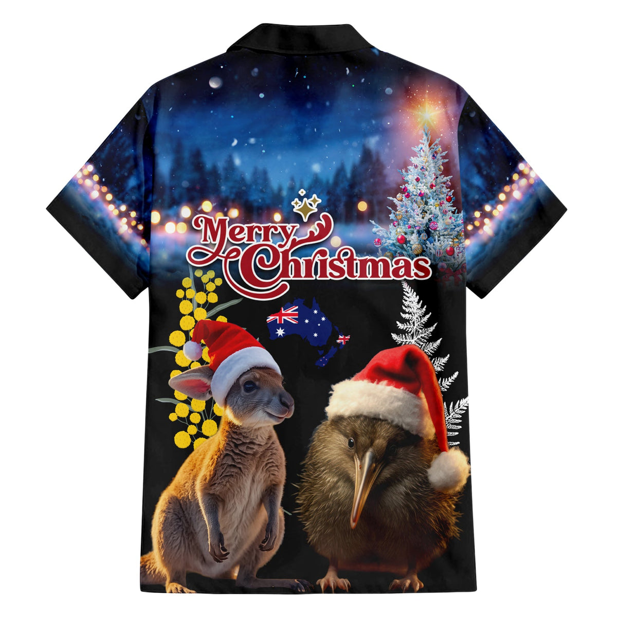 Neuseeland und Australien Frohe Weihnachten Hawaiian Shirt Kiwi Vogel und Känguru Xmas Vibe LT03