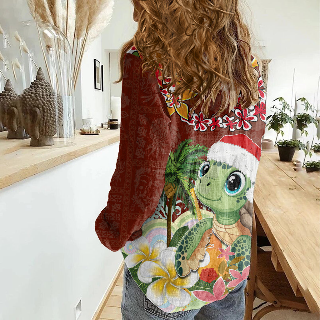 Hawaii Honu Mele Kalikimaka Damen Freizeithemd Santa Tropische Blume Aloha Sommer Rote Version LT03