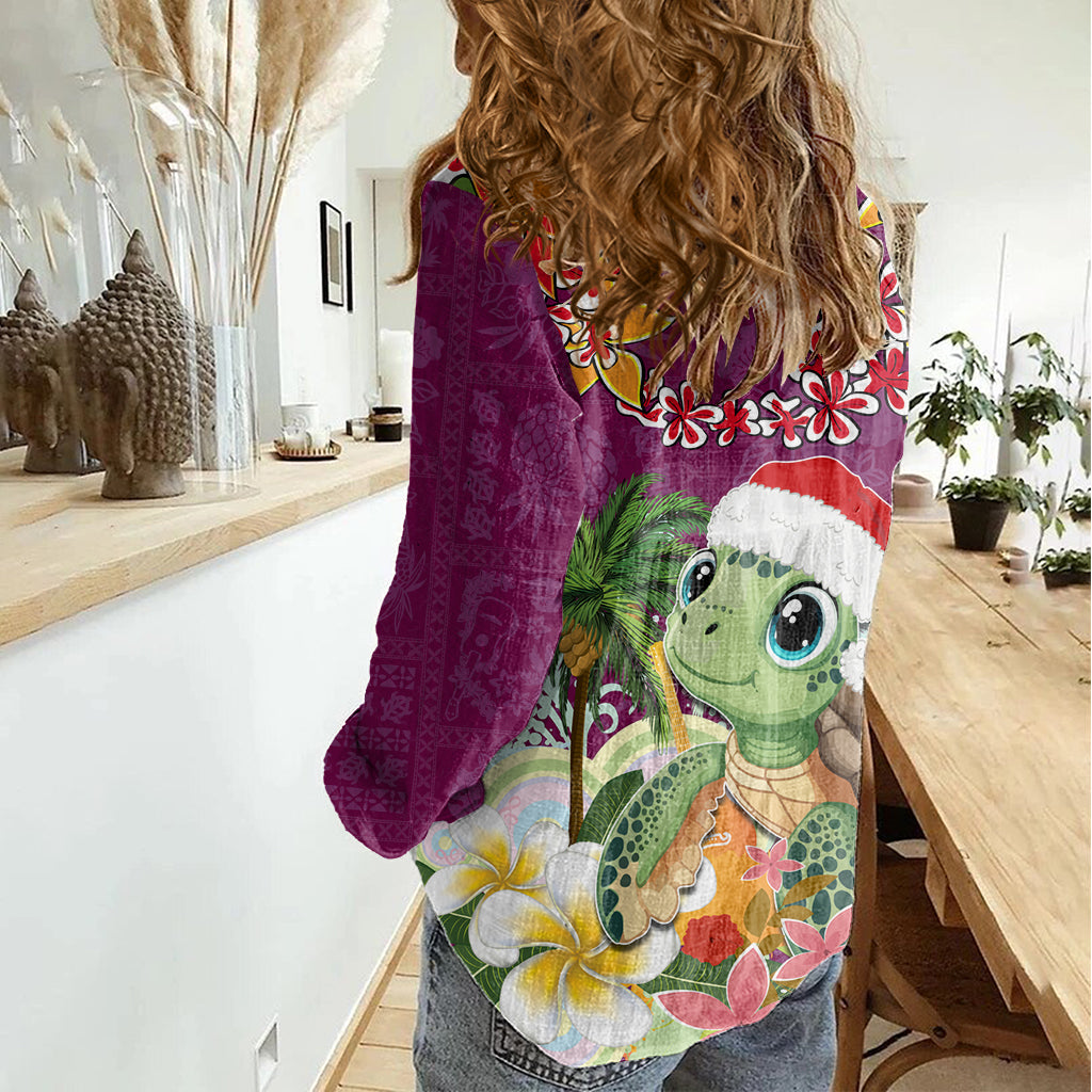 Hawaii Honu Mele Kalikimaka Damen Freizeithemd Santa Tropische Blume Aloha Sommer Rosa Version LT03