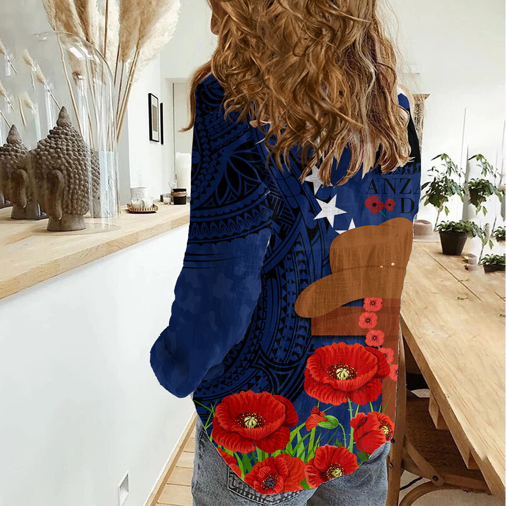 Cook Island ANZAC Day Damen Freizeithemd Soldat zollt Respekt Wir werden uns an sie erinnern LT03