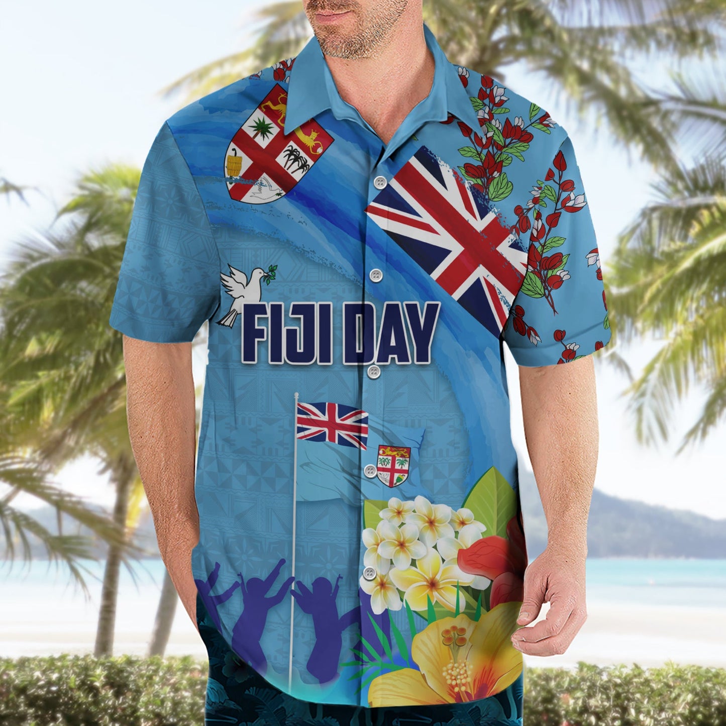 Fiji Day Hawaiihemd mit Tagimoucia-Blumen- und Melanesien-Muster LT03