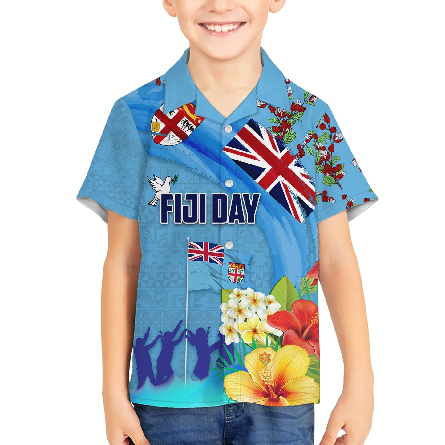 Fiji Day Hawaiihemd mit Tagimoucia-Blumen- und Melanesien-Muster LT03