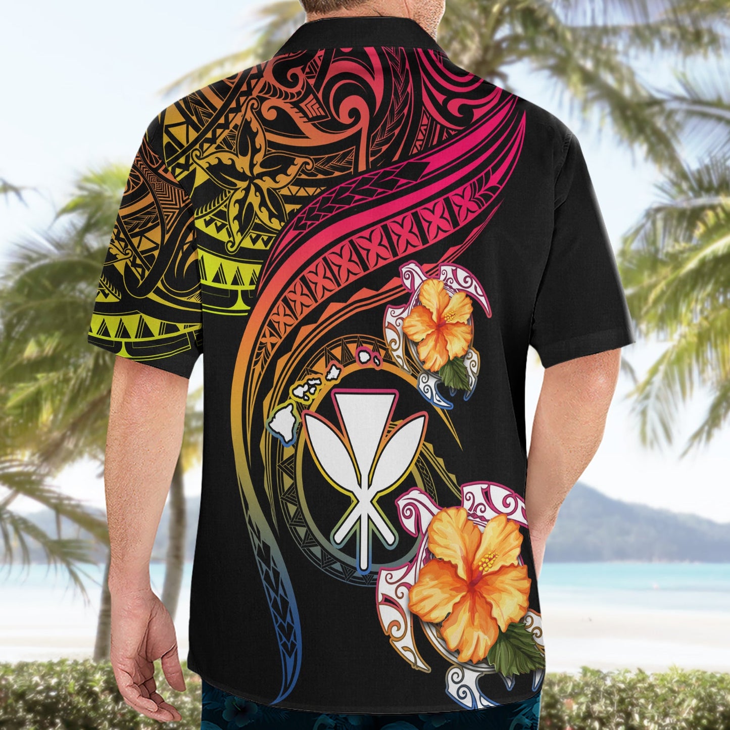Polynesien Hawaii Schildkrötentag Hawaiihemd Hibiskus und Kanaka Maoli LT03