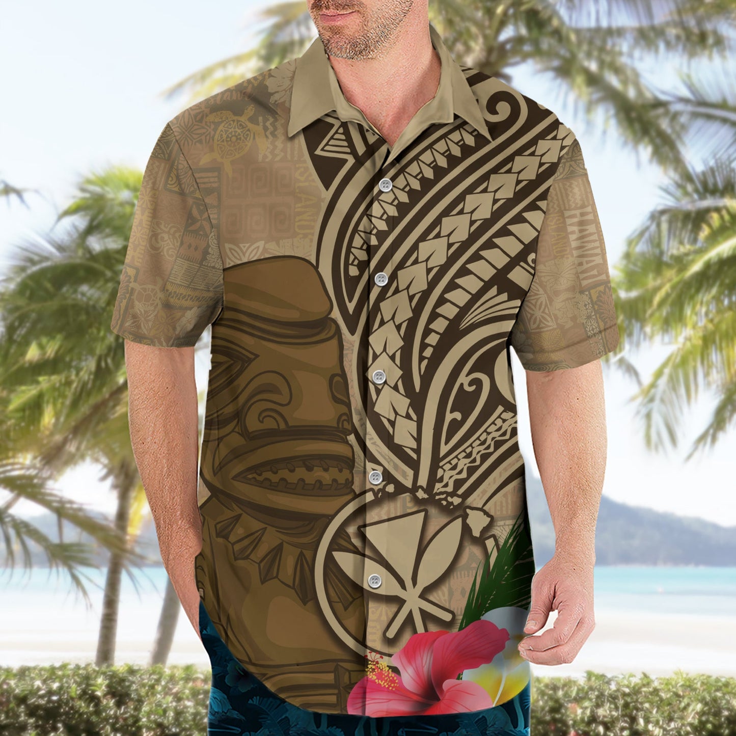 Hawaii Kanaloa Tiki Hawaiihemd Polynesisches Tattoo und Tapa Muster LT03