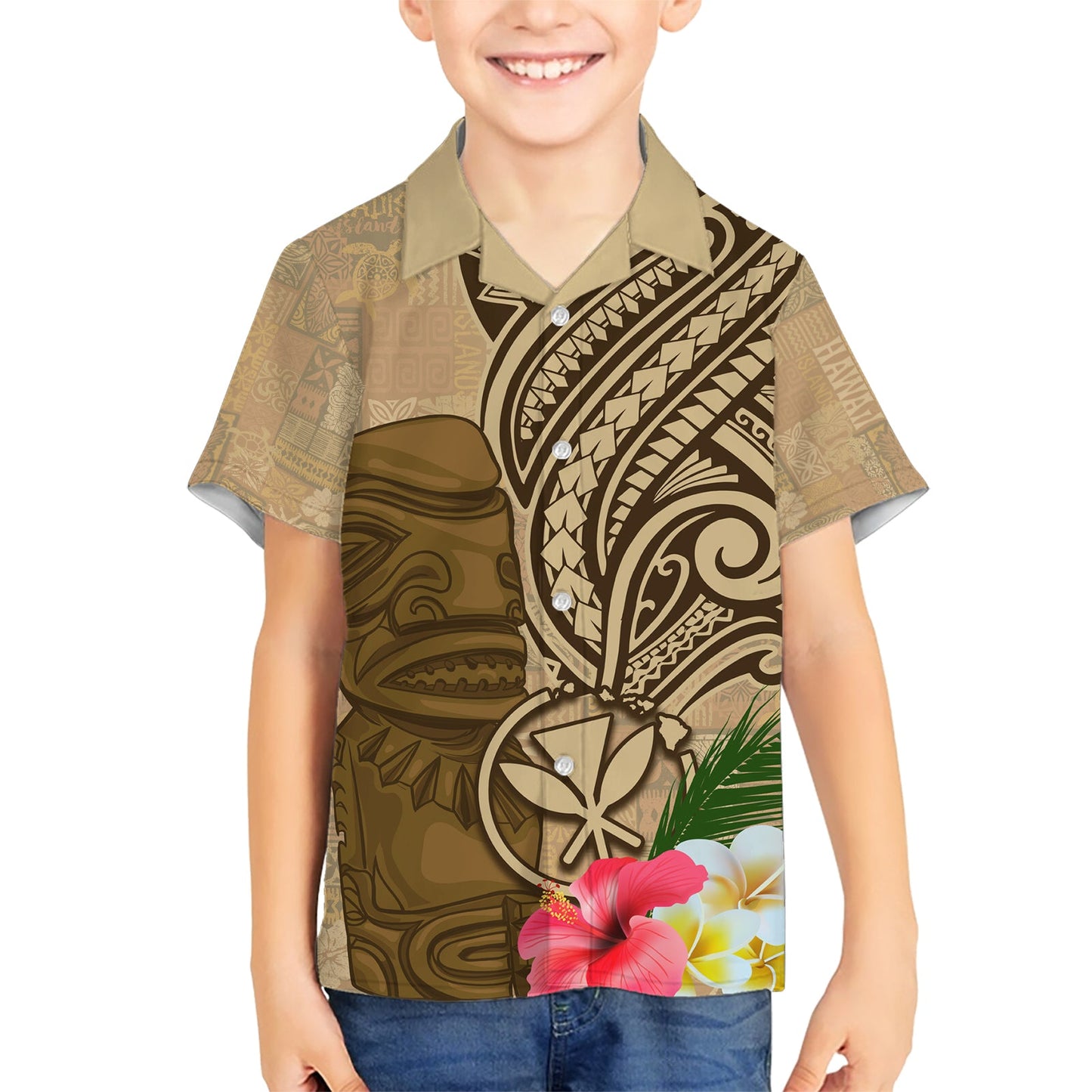 Hawaii Kanaloa Tiki Hawaiihemd Polynesisches Tattoo und Tapa Muster LT03
