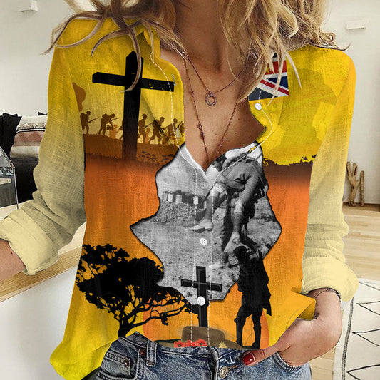Niue ANZAC Day Women Casual Shirt Soldier and Gallipoli Lest We Forget LT03 Female Yellow - Polynesian Pride