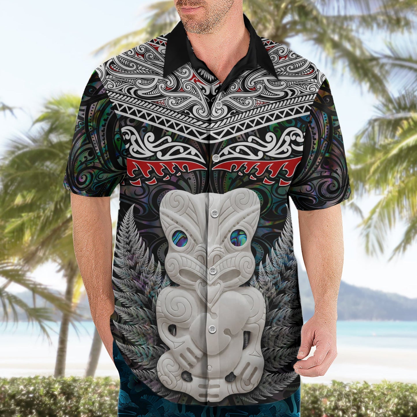 Neuseeland Hei Tiki Hawaiihemd Maori Grün Papua Muschelmuster LT03