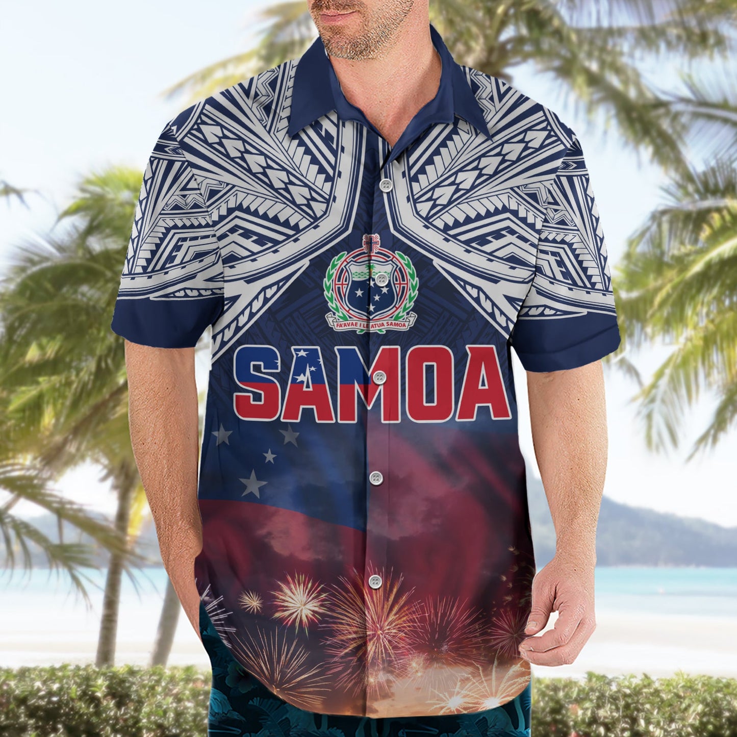 Samoa Unabhängigkeitstag Hawaiihemd Himmel Feuerwerk mit Flagge Stil LT03