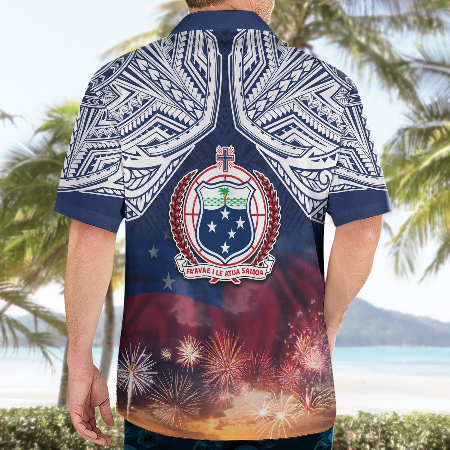 Samoa Unabhängigkeitstag Hawaiihemd Himmel Feuerwerk mit Flagge Stil LT03