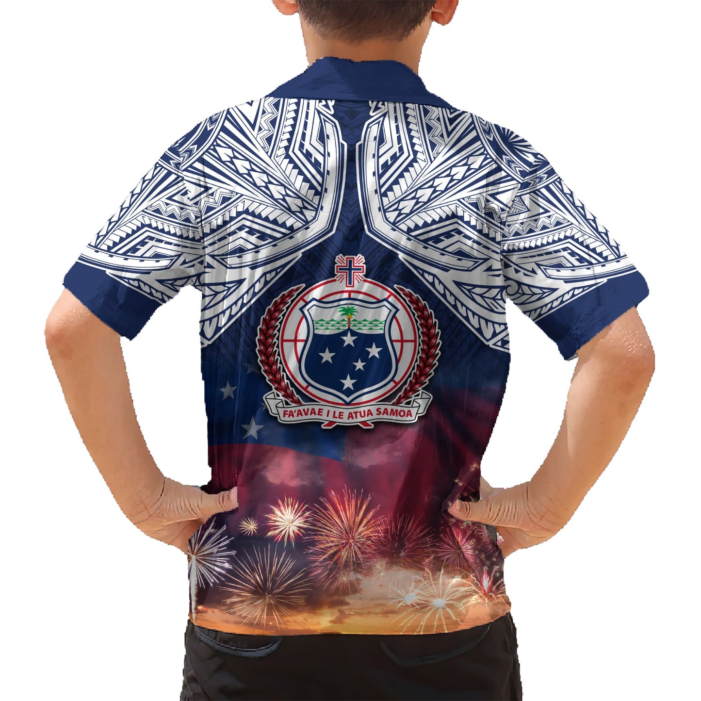 Samoa Unabhängigkeitstag Hawaiihemd Himmel Feuerwerk mit Flagge Stil LT03