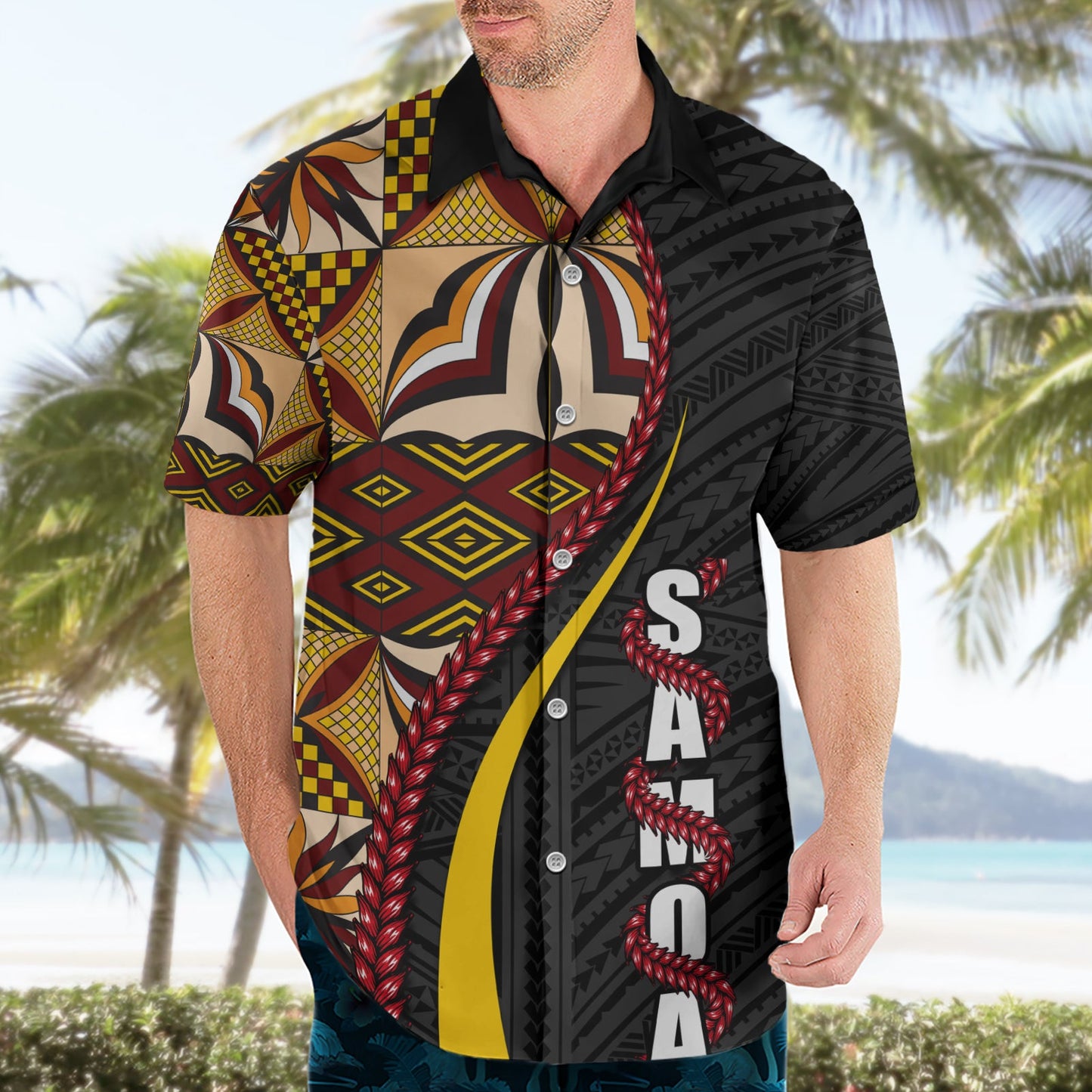 Samoa Siapo Ula Fala Hawaiihemd Polynesisches Stammesmuster LT03