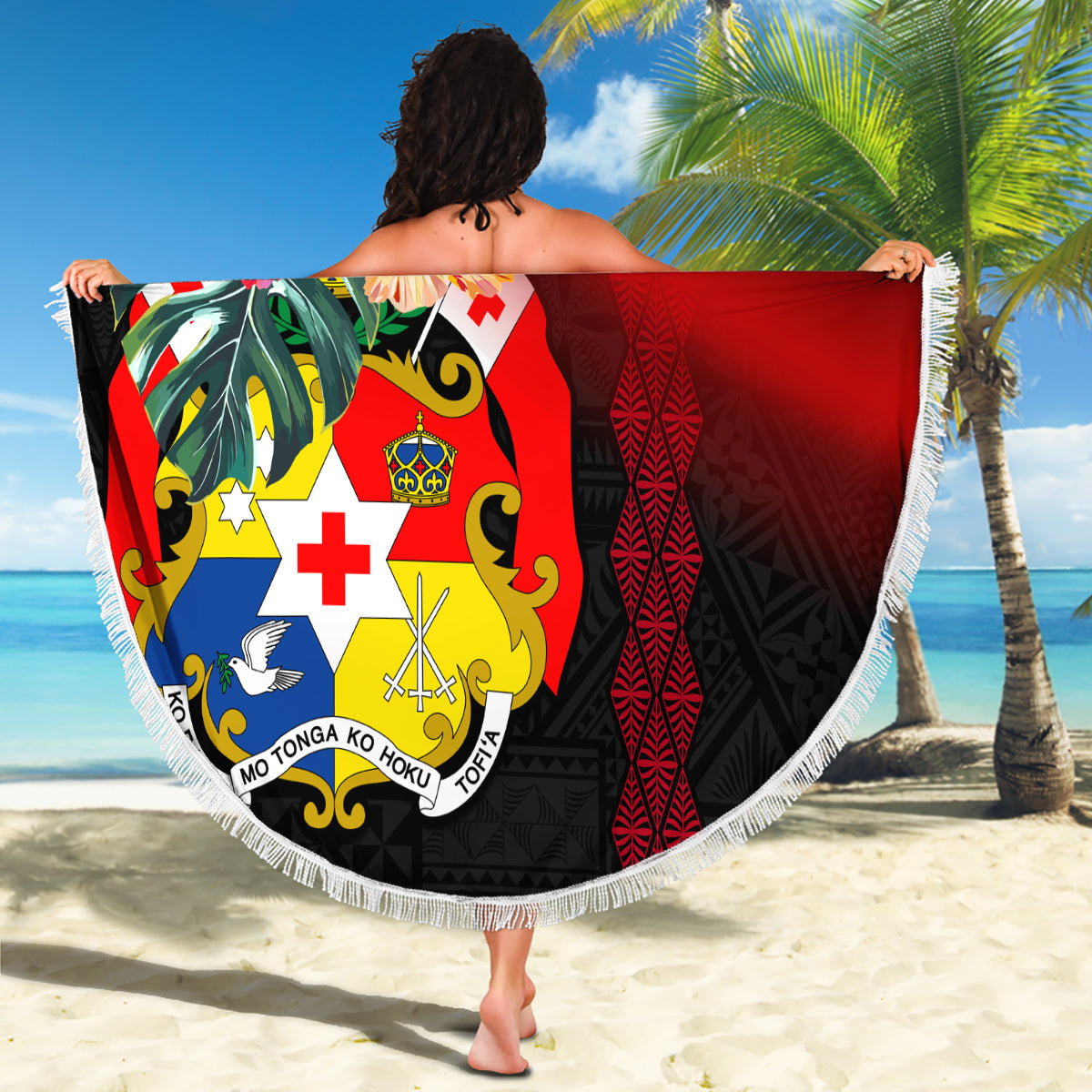 Samoa Siapo Muster mit brauner Hibiskus Stranddecke LT05