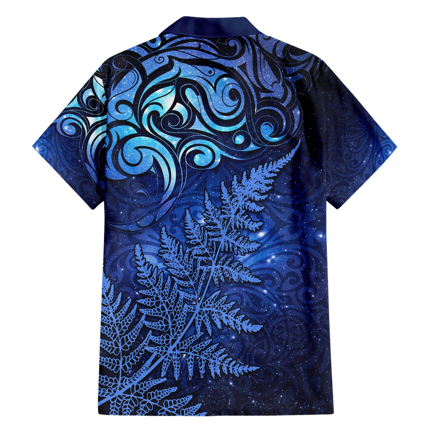 Neuseeländisches Matariki Hawaiihemd mit Maori-Muster und silbernem Farn LT03