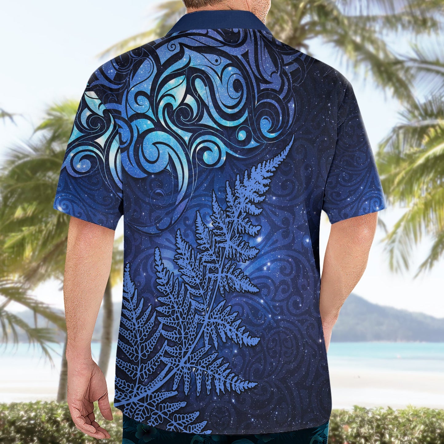 Neuseeländisches Matariki Hawaiihemd mit Maori-Muster und silbernem Farn LT03
