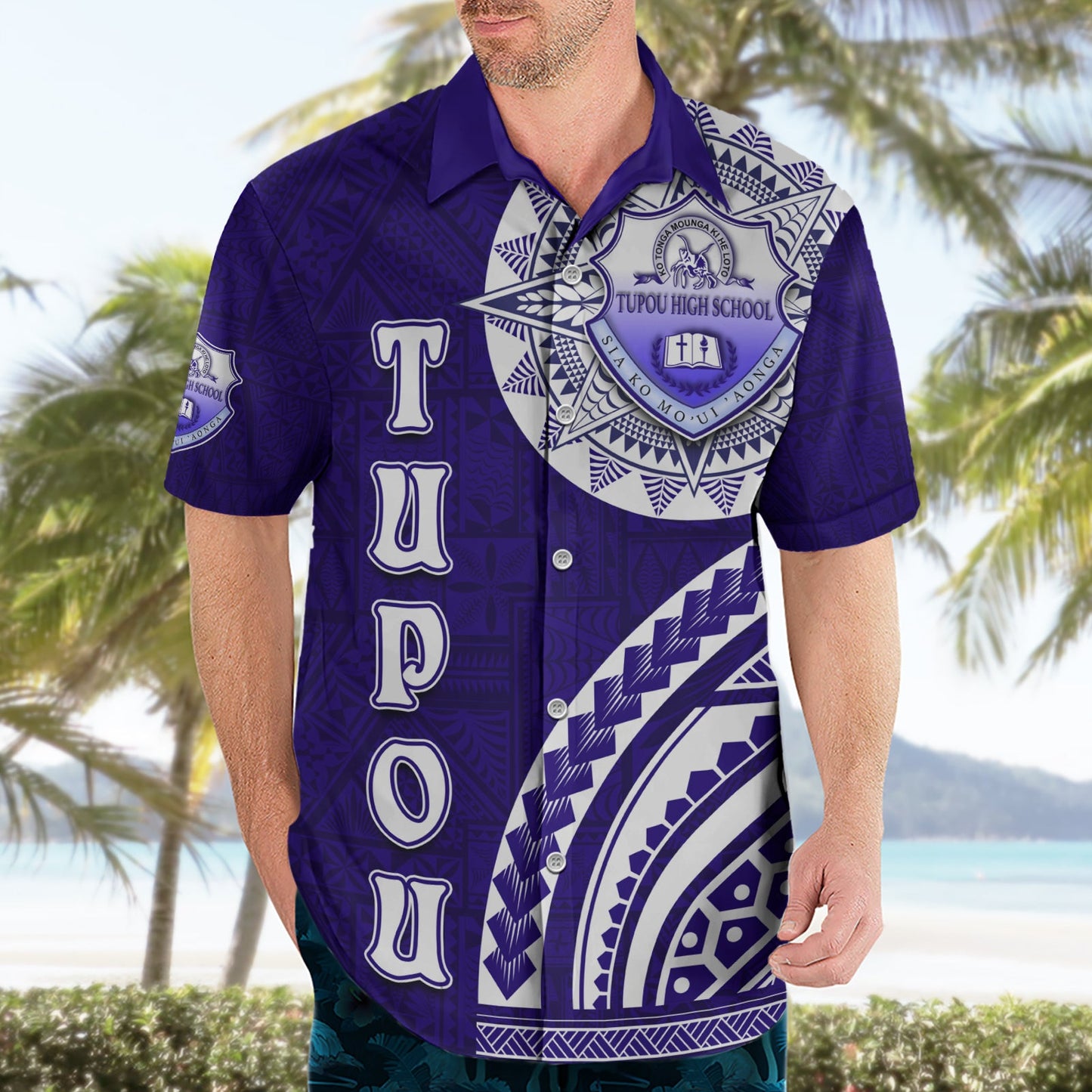 Tupou College Toloa Hawaiihemd Ngatu und polynesisches Muster LT03