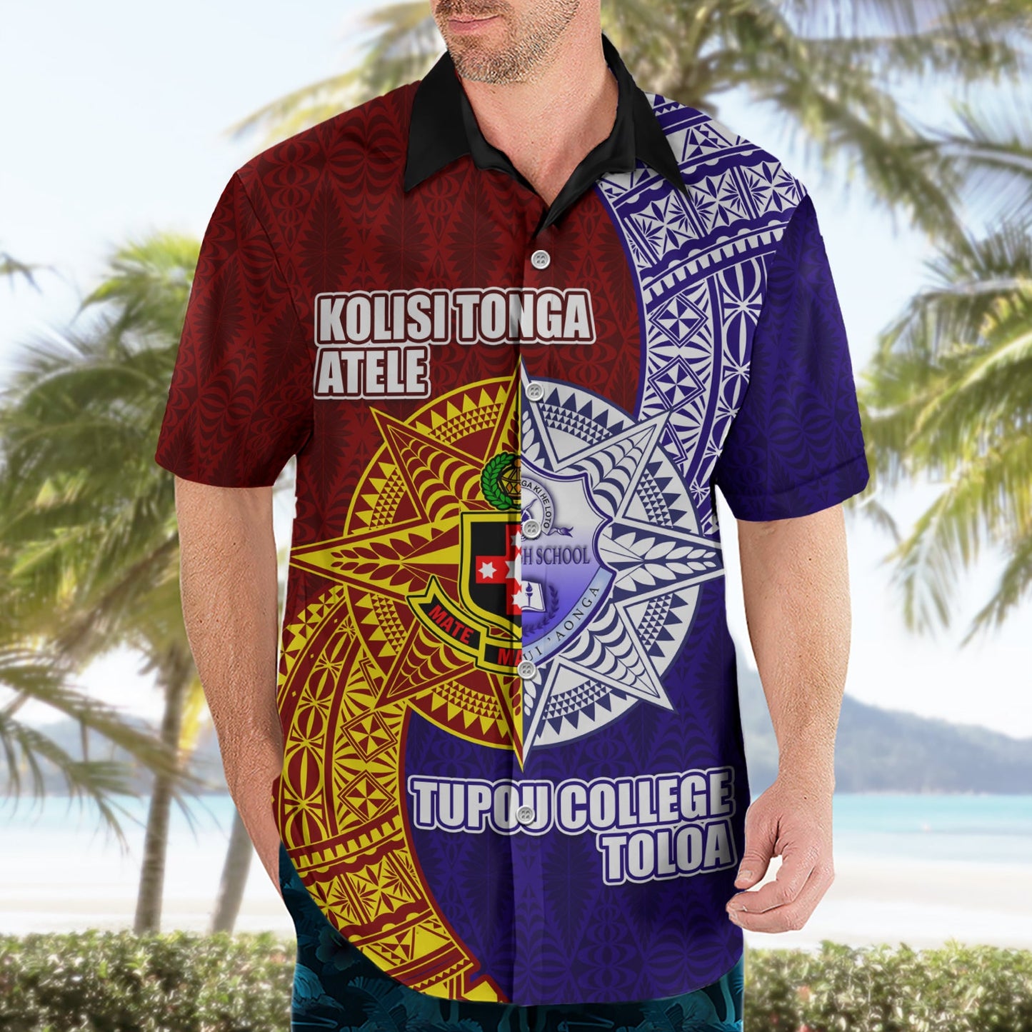 Kolisi Tonga Atele und Tupou College Toloa Hawaiihemd Ngatu und polynesisches Spiralmuster LT03