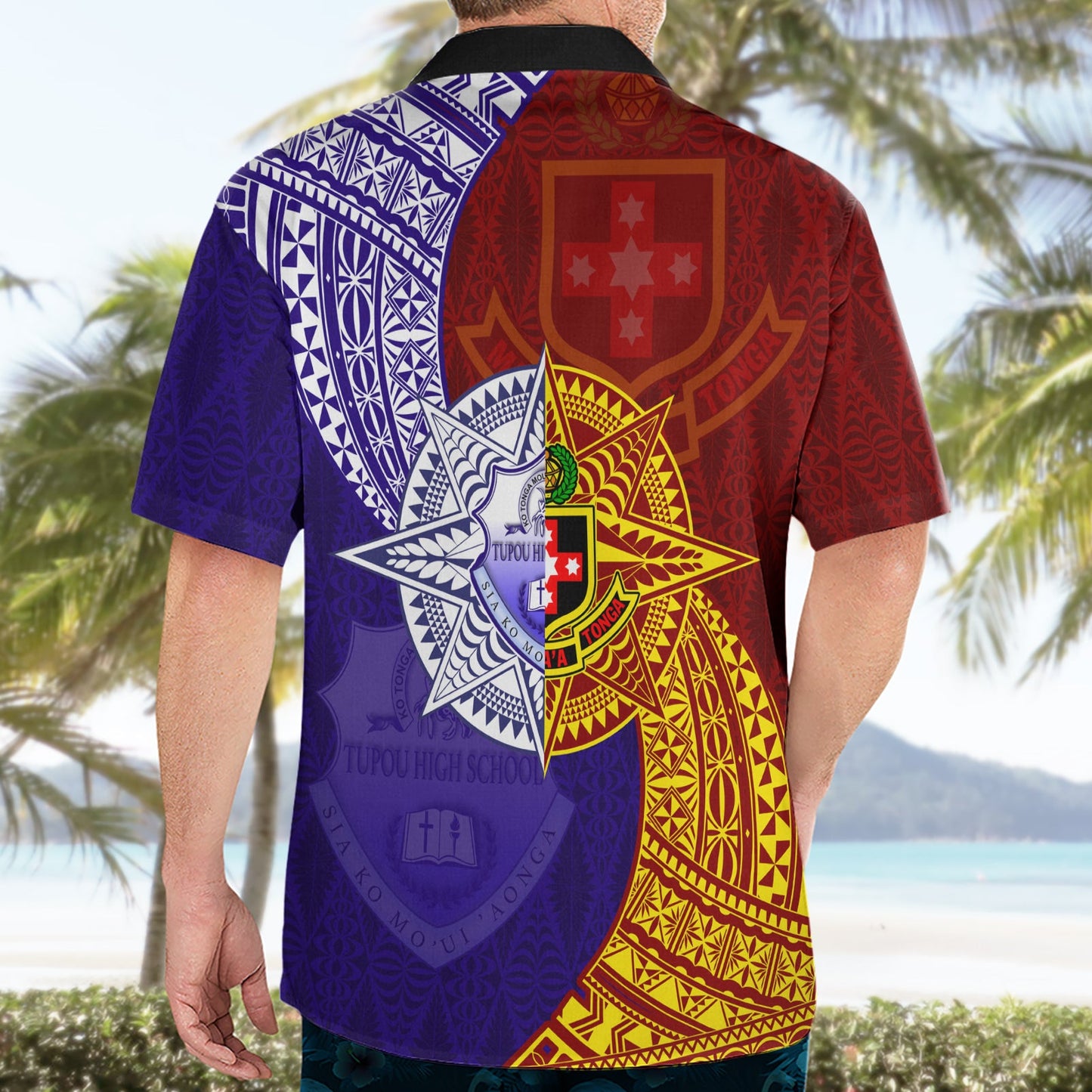 Kolisi Tonga Atele und Tupou College Toloa Hawaiihemd Ngatu und polynesisches Spiralmuster LT03