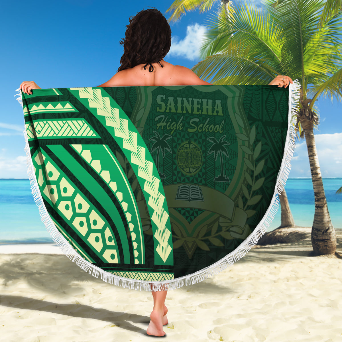 Hawaii Kakau Hammerhai Stranddecke xxl Neon Plumeria Muster LT01