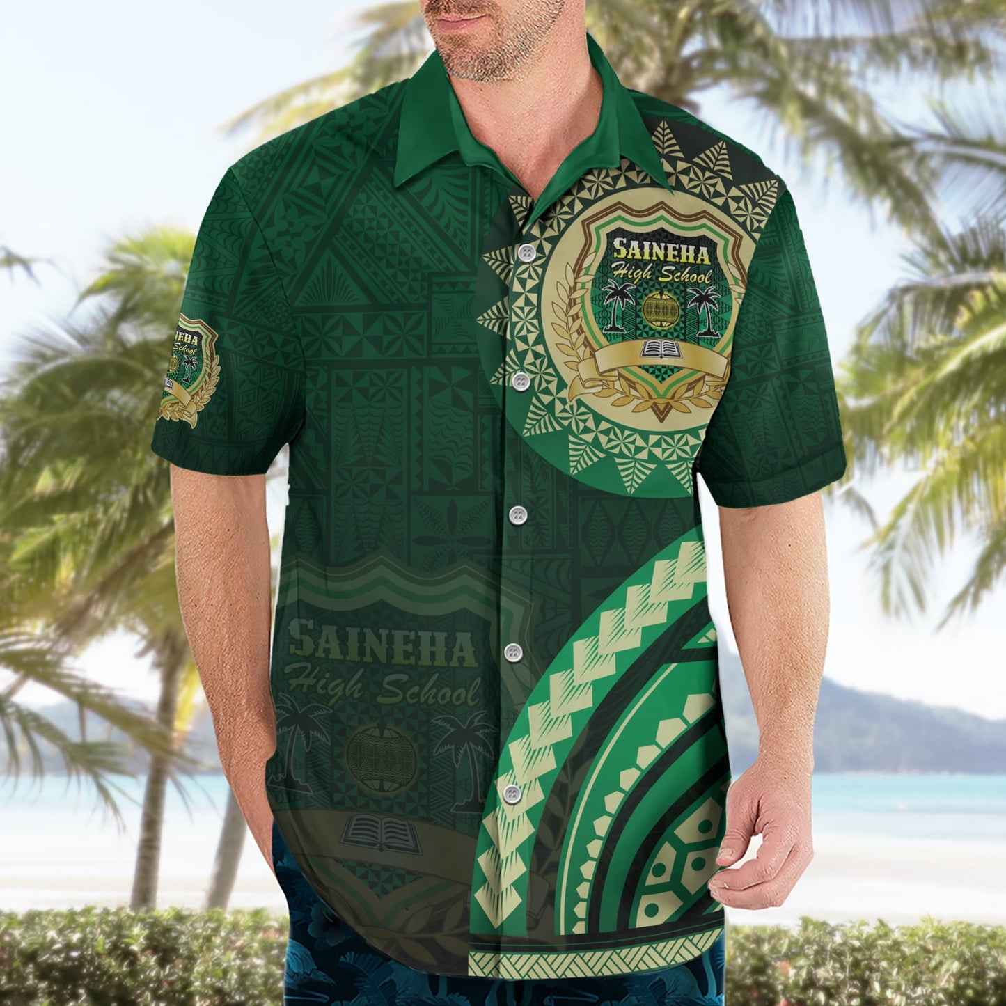 Saineha High School Hawaiihemd Ngatu und polynesisches Muster LT03
