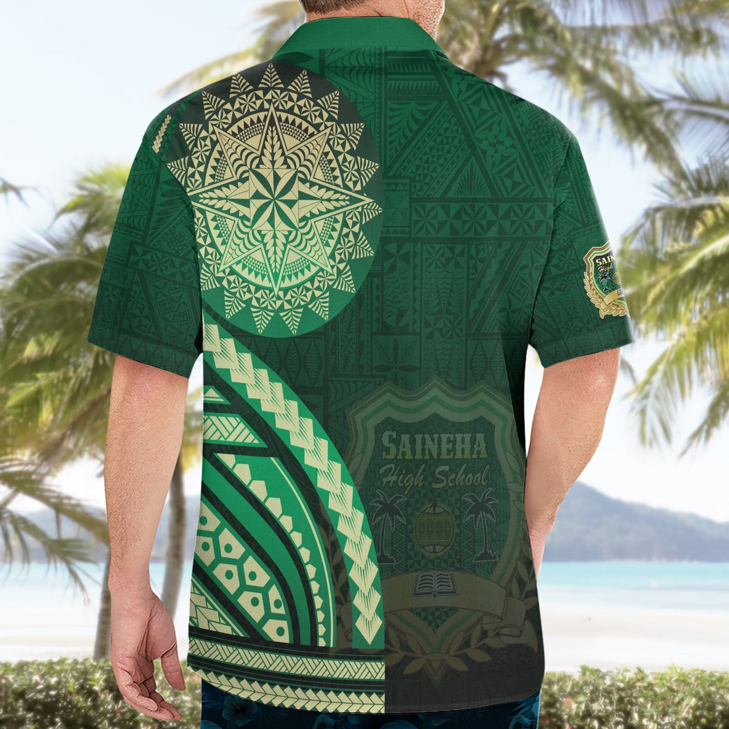 Saineha High School Hawaiihemd Ngatu und polynesisches Muster LT03