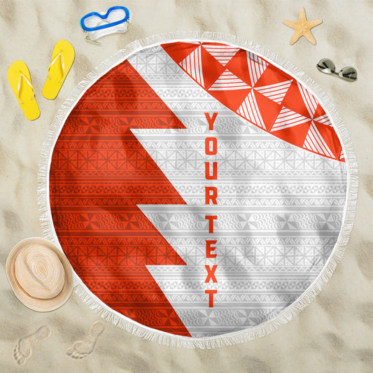 Custom Tonga Rugby Beach Blanket Ikale Tahi Ngatu Tribal Pattern Half Style
