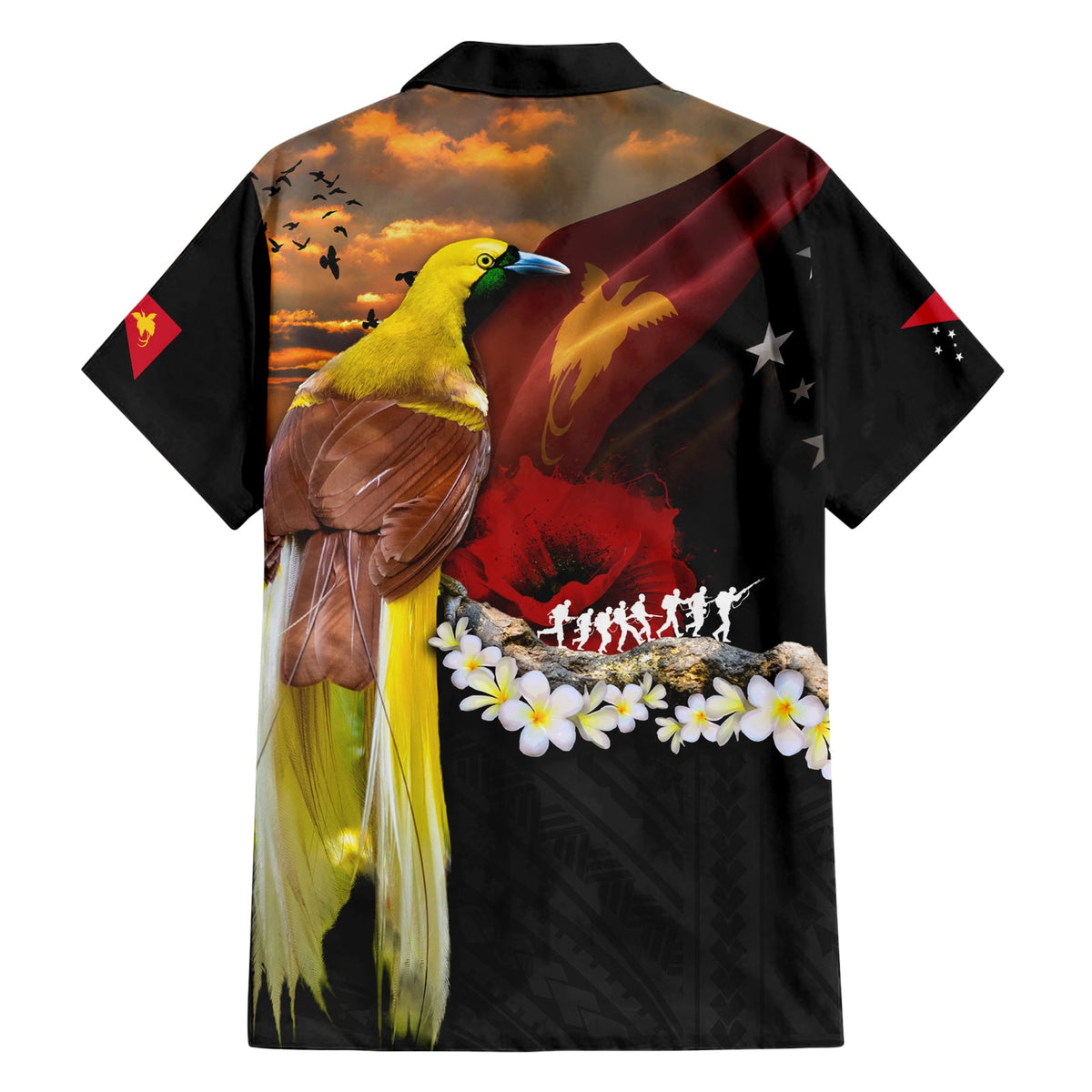 Papua-Neuguinea Gedenktag Hawaiihemd Paradiesvogel Plumeria Blume und polynesisches Muster LT03