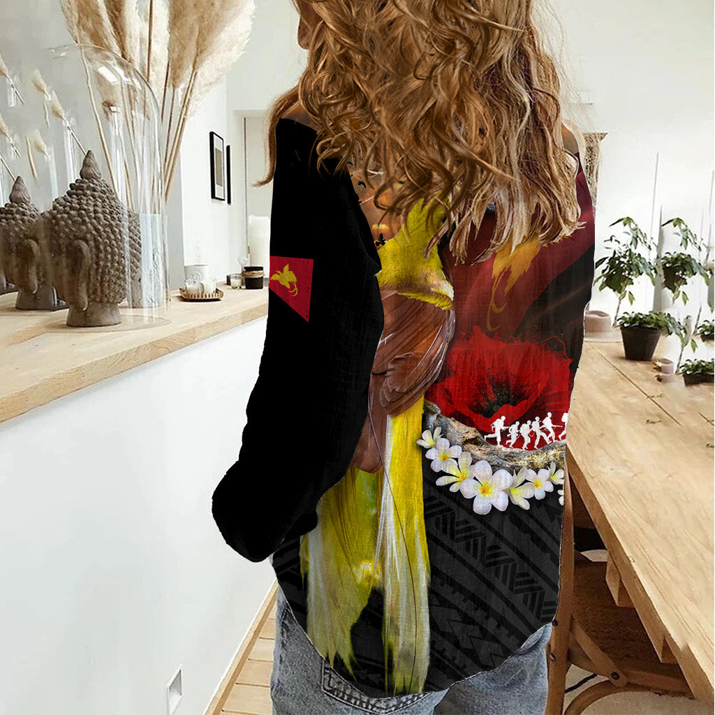 Papua-Neuguinea Gedenktag Frauen Casual Shirt Paradiesvogel Plumeria Blume und polynesisches Muster LT03