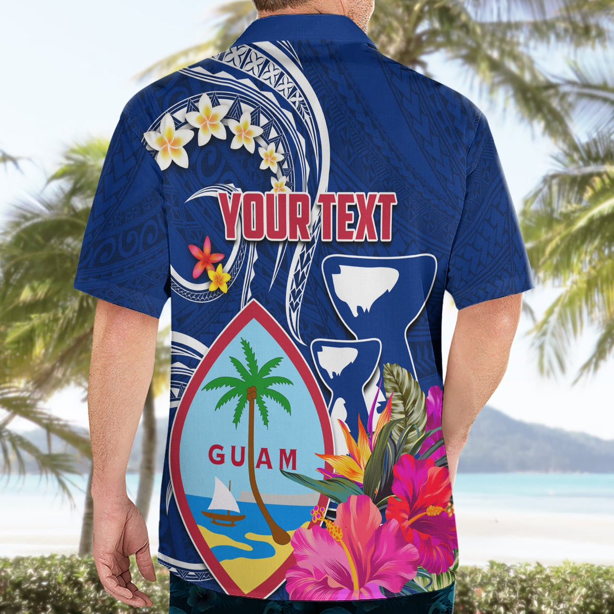 Personalisiertes Guam Liberation Hawaiihemd Latte Stone und Guahan Seal Jungle Flower LT03