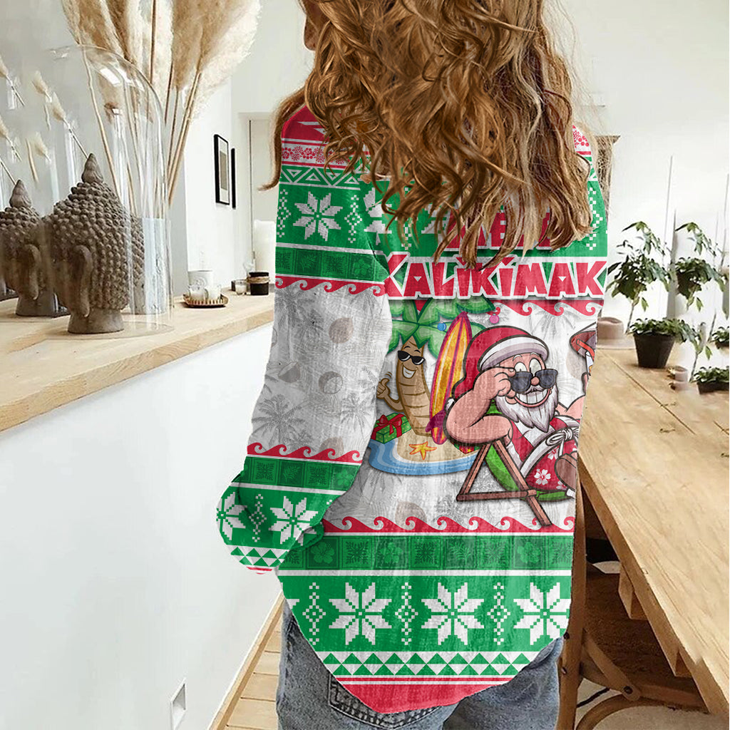 Hawaii Mele Kalikimaka Damen Freizeithemd Aloha Santa und Palme Mix Kakau Muster LT03