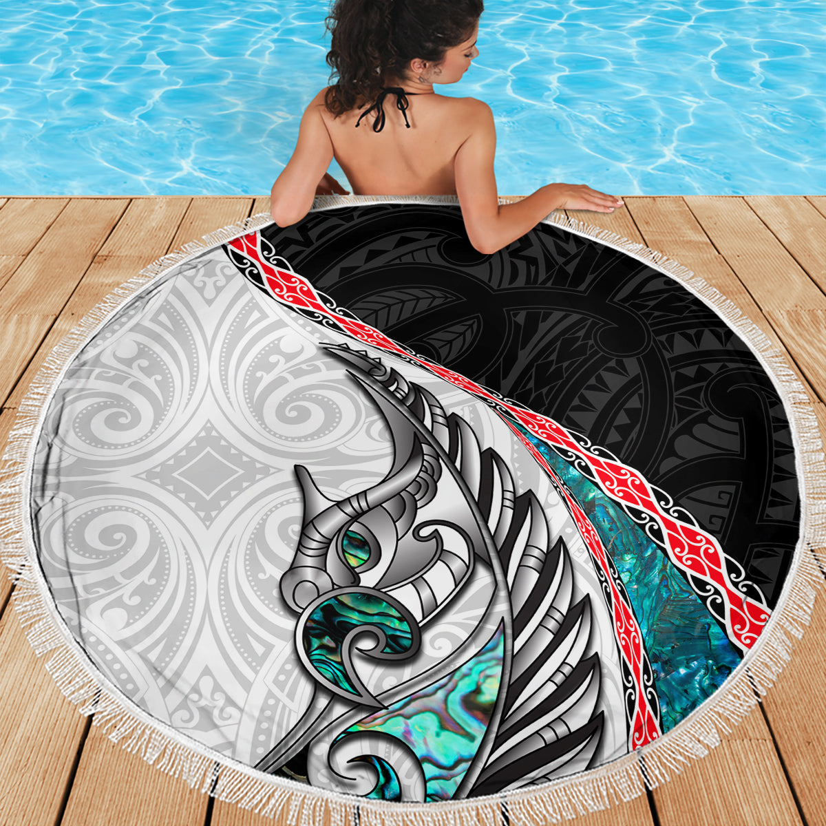 Polynesische Hai Tribal Tattoo Stranddecke Beige Stil LT9