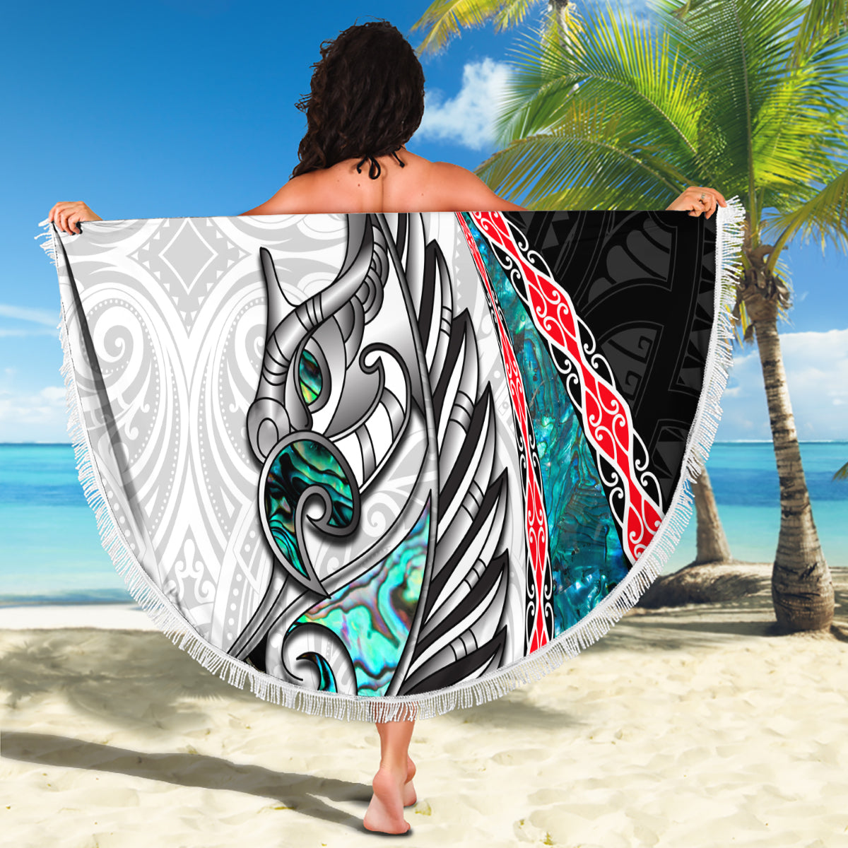 Polynesische Hai Tribal Tattoo Stranddecke Beige Stil LT9