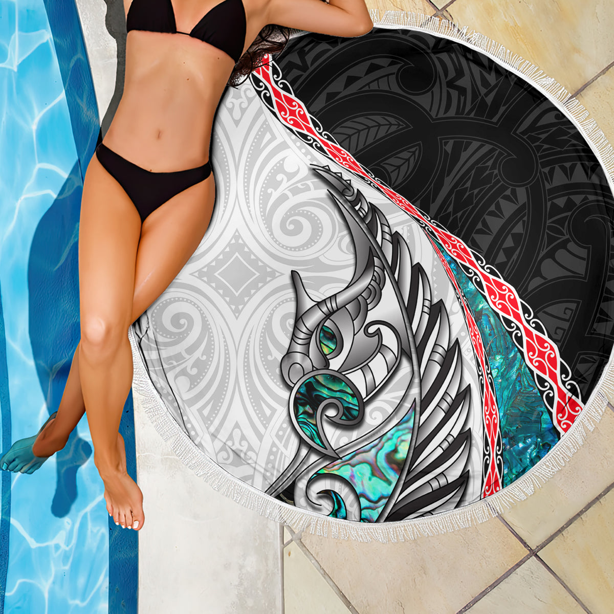 Polynesische Hai Tribal Tattoo Stranddecke Beige Stil LT9