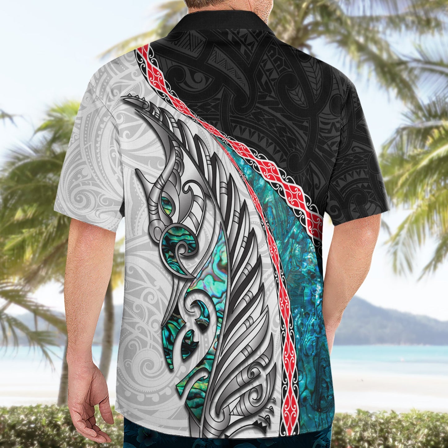 Neuseeländisches Hawaiihemd Manaia Farn und Koru Maori Muster LT03