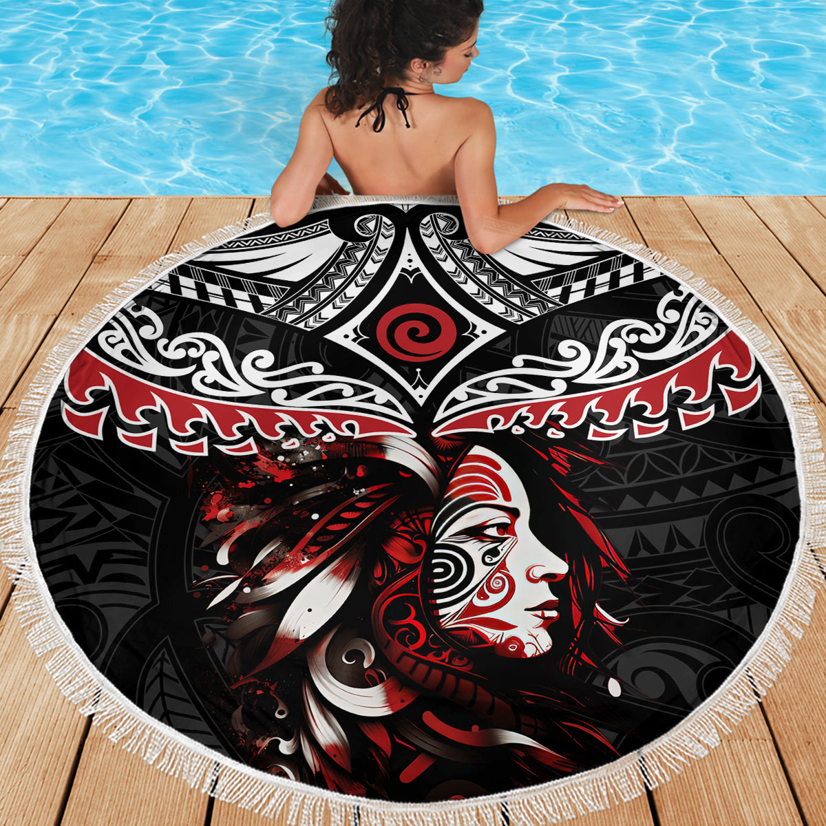 Stranddecke zum Tag des Sieges von Wallis und Futuna seit 1945 mit polynesischem Platin-Blumenmuster, Tribal LT9