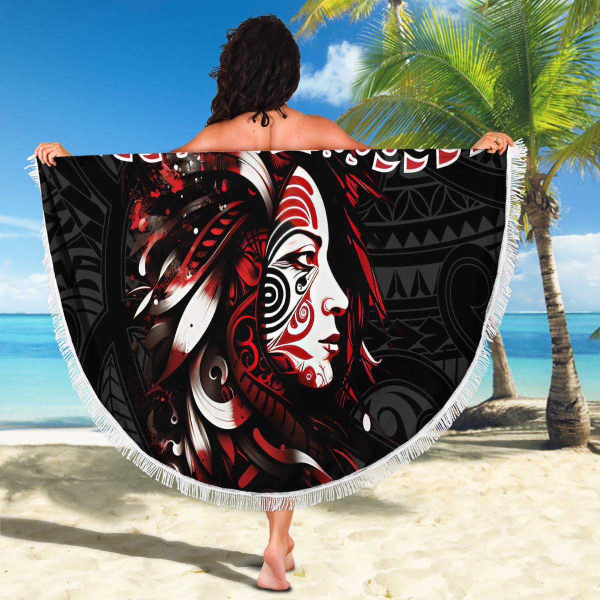 Stranddecke zum Tag des Sieges von Wallis und Futuna seit 1945 mit polynesischem Platin-Blumenmuster, Tribal LT9