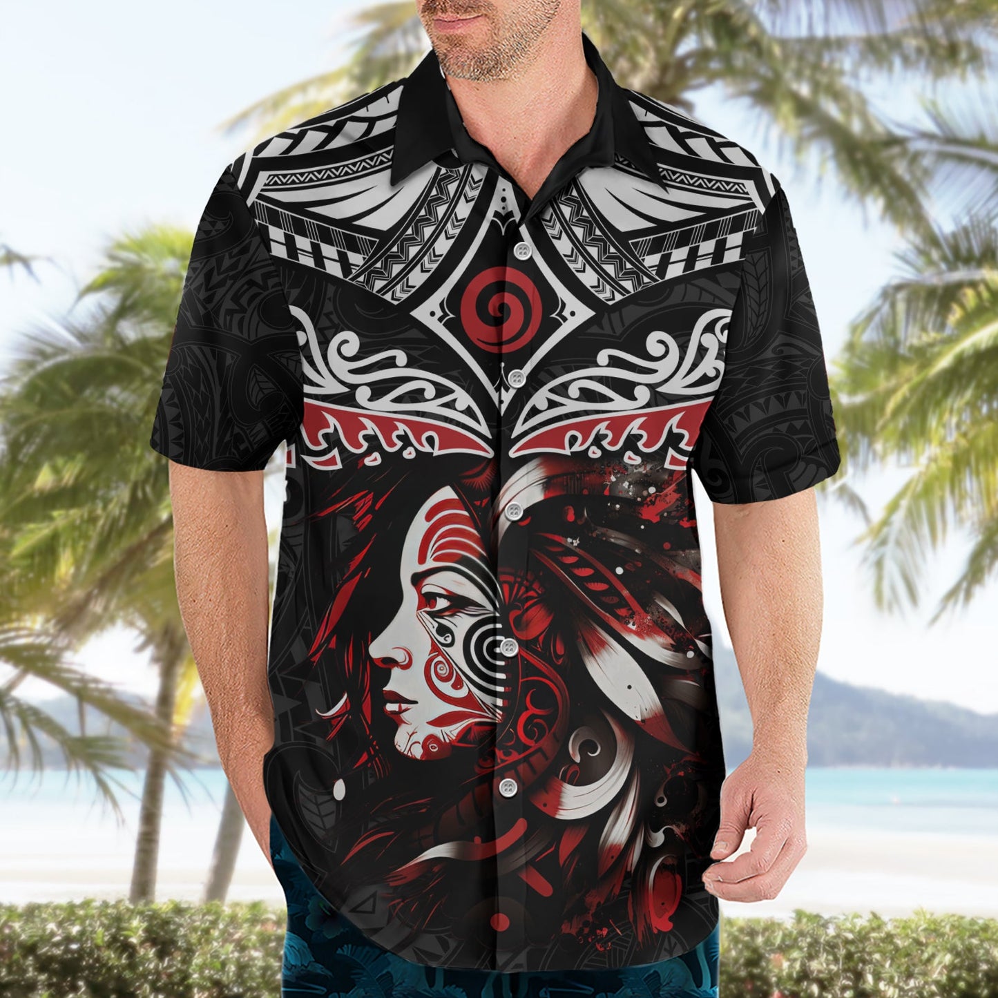 Hawaiihemd für neuseeländische Maori-Mädchen, Muster Silberfarn und Koru LT03